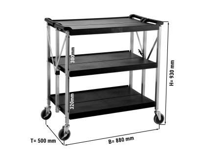 Plastový servírovací vozík 0,88 m - se 3 policemi