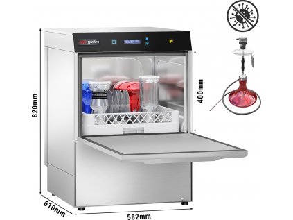 Myčka nádobí SHISHA - 4,9 kW - s mydlem, pumpičkou na mycí prostředek, přívodem leštidla a odstraňovačem vodního kamene (dvojitá stěna)