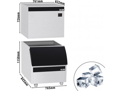 Stroj na kostky ledu včetně skladovací nádoby - kostky - 450 kg/ 24h