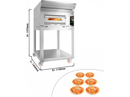 Plynová pec na pizzu - 6x 34 cm - včetně digestoře, stojanu a sady koleček