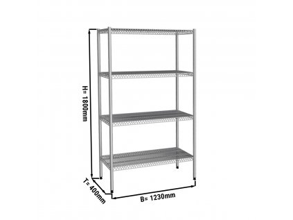 Nerezový regál - 1300x400mm - se 4 drátěnými policemi (PEVNÉ)