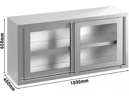 Nerezová závesná skrinka - 1000x400mm - s posuvnými sklenenými dverami - výška 660mm