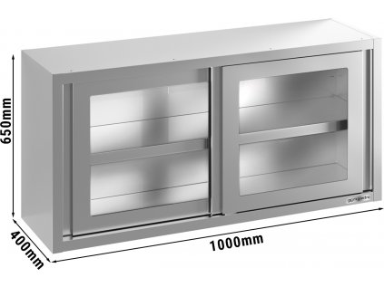 Nerezová závěsná skříňka - 1000x400mm - s posuvnými skleněnými dveřmi - výška 660mm