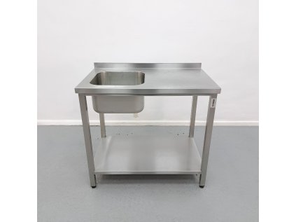 Nerezový stůl s dřezem, lemem a policí 100x60x95 cm