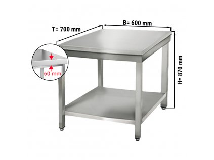 Nerezový pracovní stůl ECO se spodní policí bez zadního lemu - 600 x 700x 870 mm