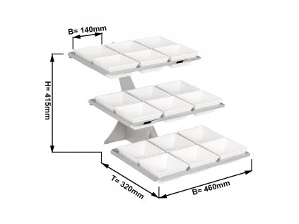 Etagere / Buffet stand - Chrome - incl. 18 melamine bowls - Rectangular