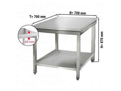 Nerezový pracovní stůl ECO se spodní policí a bez zadního lemu - 700 x 700 x 870 mm