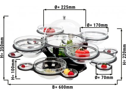Stojan na dort/bufetový stojan - otočný - včetně 17 skleněných misek - kulatý
