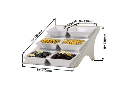 Etagere / Buffet stand - Chrome - incl. 6 melamine bowls - Rectangular
