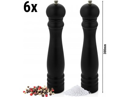 (12 kusov) Drevený mlynček na soľ a korenie - Výška: 30 cm