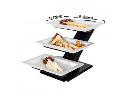 Etažér / Bufetový stojan - černý - vč. 3 melaminových misek 320x530mm