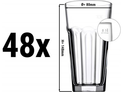 (48 kusov) poháre na džús & long drink - CASABLANCA - 365 ml - kalibrované na 300 ml
