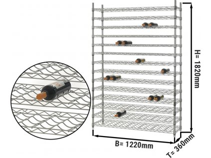 Regál - víno 14 poschodí 168 fliaš - 1220x360x1820 mm