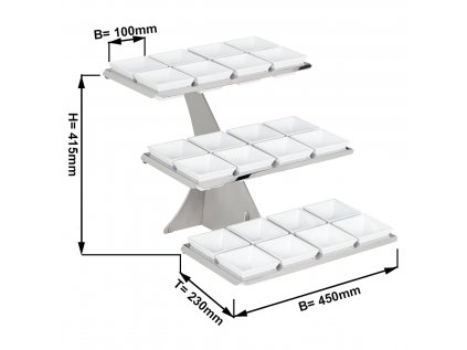 Etagere / Buffet stand - Chrome - incl. 24 melamine bowls - Rectangular