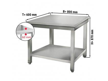 Nerezový pracovní stůl ECO se spodní policí bez zadního lemu- 800 x 600 x 870 mm