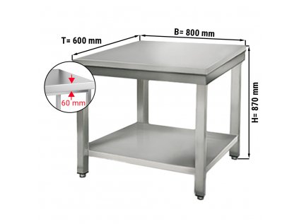 Nerezový pracovný stôl ECO so spodnou policou bez zadného lemu- 800 x 600 x 870 mm