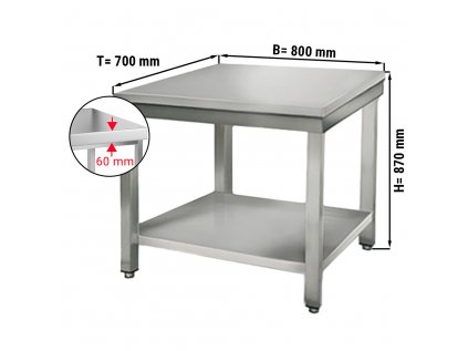 Nerezový pracovný stôl ECO so spodnou policou a bez zadného lemu - 800 x 700 x 870 mm