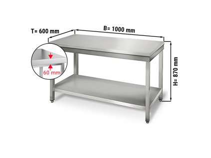 Nerezový pracovní stůl ECO se spodní policí bez zadního lemu - 1000 x 600 x 870 mm