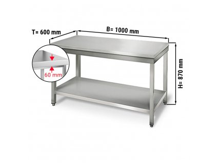 Nerezový pracovný stôl ECO so spodnou policou bez zadného lemu - 1000 x 600 x 870 mm