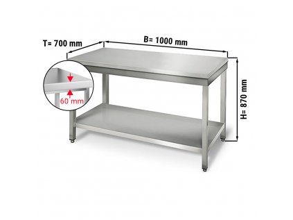 Nerezový pracovní stůl ECO se spodní policí bez zadního lemu - 1000 x 700 x 870 mm
