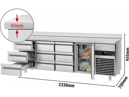 Chladicí stůl PREMIUM - 2,3 x 0,7 m - s 1 dvířky & 9 zásuvkami 1/3