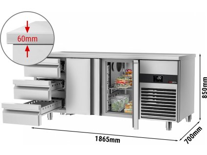 Chladiaci pult PREMIUM - 1,86 x 0,7 m - s 2 dvierkami a 3 zásuvkami 1/3