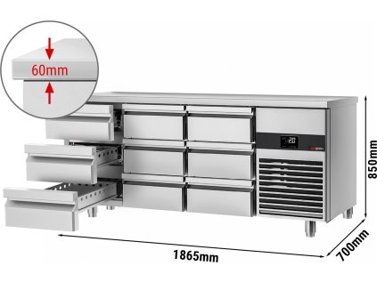 Chladící stůl PREMIUM - 1,86 x 0,7 m - s 9 zásuvkami 1/3