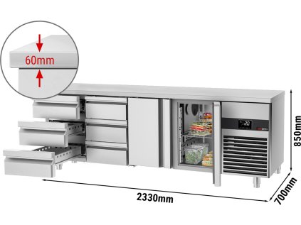 Chladicí stůl PREMIUM - 2,3 x 0,7 m - se 2 dveřmi c 6 zásuvkami 1/3