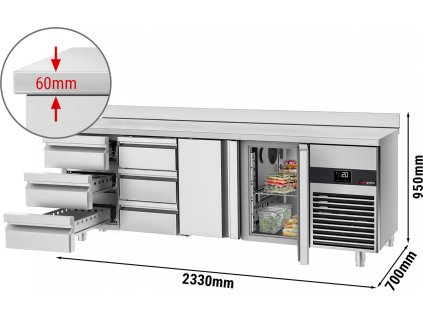 Chladiaci stôl PREMIUM - 2,3 x 0,7 m - s 2 dvierkami a 6 zásuvkami 1/3