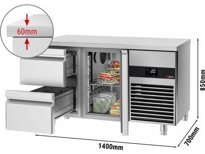 Chladící stůl PREMIUM - 1,4 x 0,7 m - s 1 dvířky a 2 zásuvkami 1/2