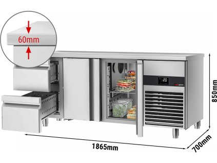 Chladící stůl PREMIUM - 1,86 x 0,7 m - se 2 dvířky a 2 zásuvkami 1/2