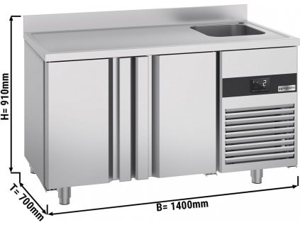 Chladicí stůl PREMIUM - 1430x700 mm - 2 dveře a 1 umyvadlo vpravo - s podstavcem