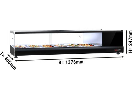 Chladiaca vitrína na sushi PREMIUM - 1376x405mm - 6x GN 1/3 - čierna