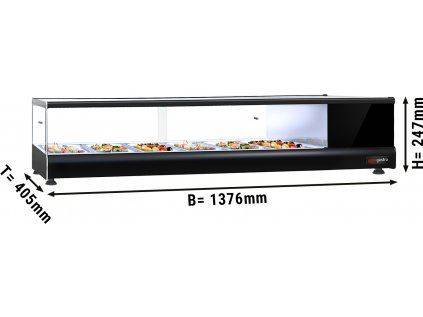 Chladící vitrína na sushi PREMIUM - 1376x405mm - 6x GN 1/3 - černá
