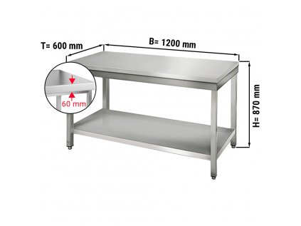 Nerezový pracovný stôl ECO so spodnou policou bez zadného lemu - 1200 x 600 x 870 mm
