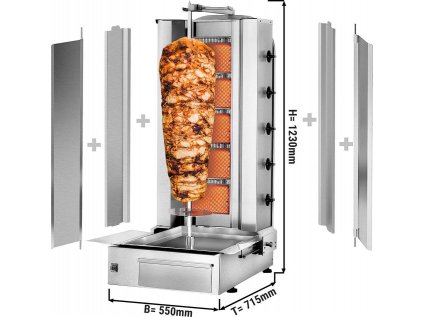 Kebab gril - 5 hořáků - max. 80 kg - vč. ochranný lišt