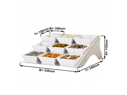 Etagere / Buffet stand - Chrome - incl. 9 melamine bowls - Rectangular