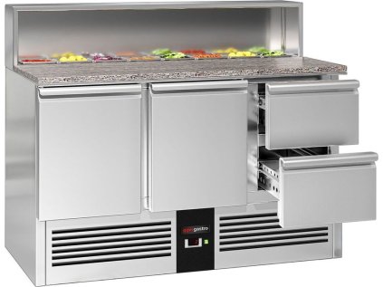 Saladette / Chladicí stůl na salát / pizzu PREMIUM - 1,37 x 0,7 m - se 2 dveřmi & 2 šuplíky 1/2