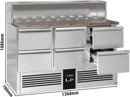 Saladetová chladnička / prípravný stôl PREMIUM 1,37 m x 0,7 m - so 6 zásuvkami 1/2