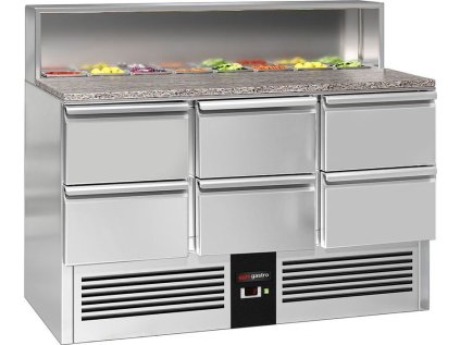 Saladette / Chladicí stůl na pizzu PREMIUM - 1,37 x 0,7 m - se 6 šuplíky 1/2