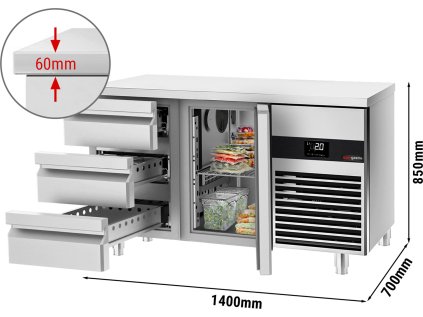 Chladiaci stôl PREMIUM - 1400x700mm - 1 dvierka a 3 zásuvky