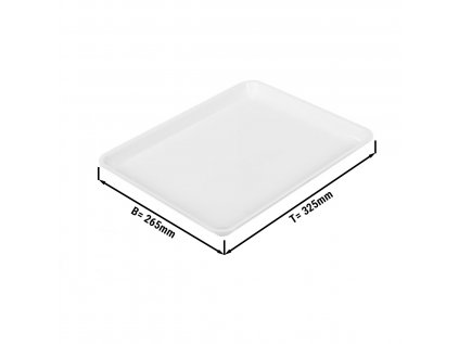 Obdĺžnikový prezentačný tanier GN 1/2 - Biely - Bez BPA - 265 x 325 x 17 mm | zobrazovacia doska | pultový zásobník | tortový tanier | pracovná doska | mäsový tanier | zásobník | tanier na pečivo