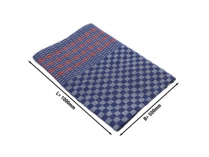 (150 kusů) Ručníky bavlněné - 50 x 100 cm - modré kostkované s červenými svislými pruhy