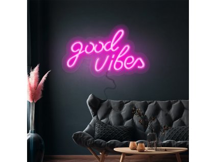 LED svetelná ceduľa - Good Vibes 2 - ružová - 330x180 mm