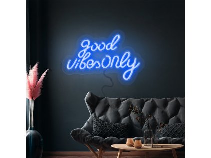 Světelný nápis LED - Good Vibes Only - modrý - 420x240mm