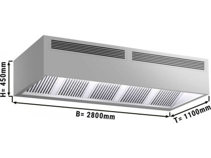 Indukční stropní digestoř - 2,8 m - s filtrem a LED lampou