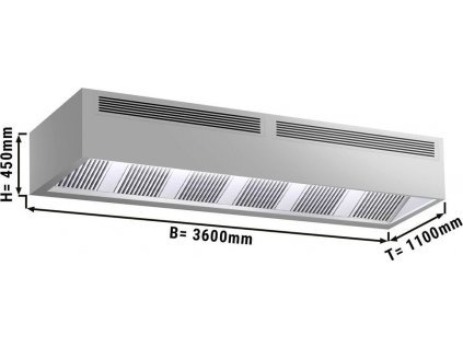 Indukční stropní digestoř - 3,6 m - s filtrem a LED lampou