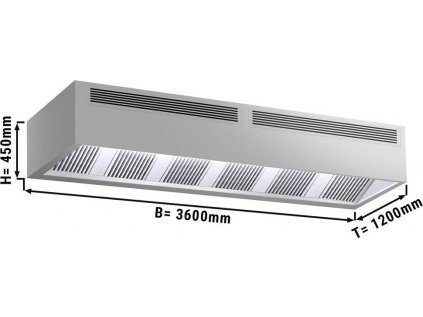 Indukční stropní digestoř - 3,6 m - s filtrem a LED lampou