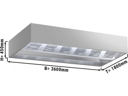 Indukčný stropný digestor - 3,6 m - s filtrom a LED lampou