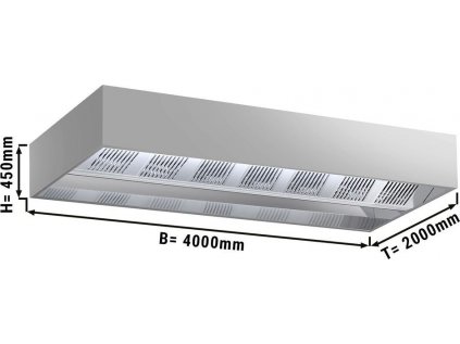 Indukčný stropný digestor - 4,0 m - s filtrom a LED lampou